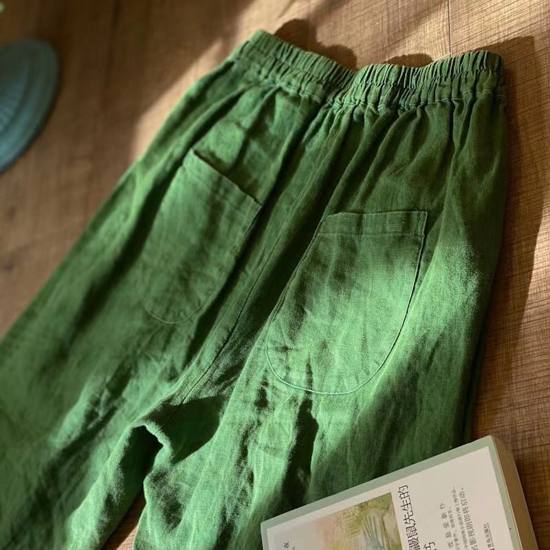 Green Patch Linen Pants