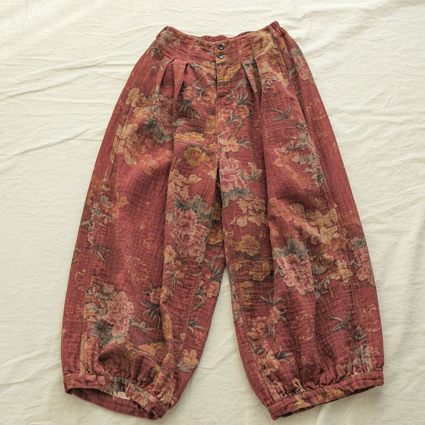 Red Floral Cotton Pants