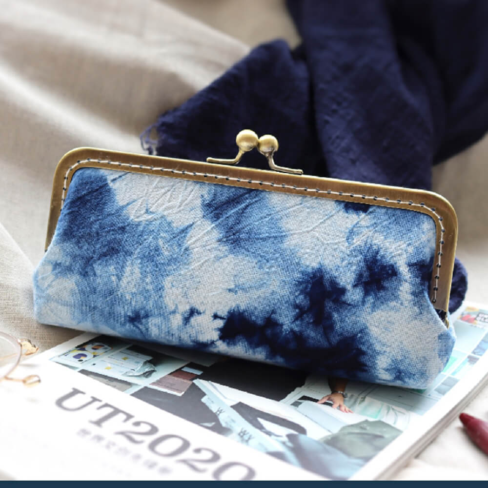 Blue Hand-stitched Cotton Coin Purse