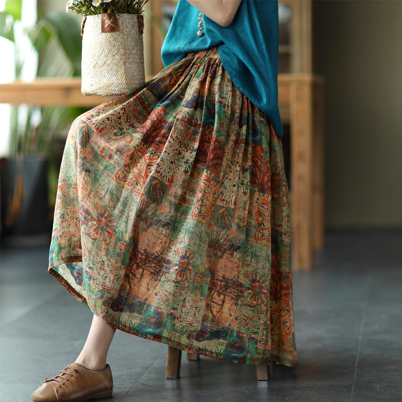 Linen Floral Maxi Skirt