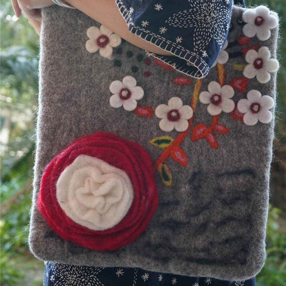 Handmade Felt Vintage Flower Handbag